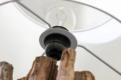 Tischleuchte Holz Stoff Weiß 58 cm groß E27 blendarm