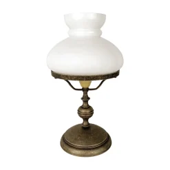 Tischleuchte Jugendstil 39 cm Glas Messing in Bronze Antik Weiß