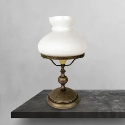 Tischleuchte Jugendstil 39 cm Glas Messing in Bronze Antik Weiß