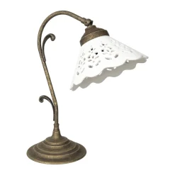 Tischleuchte Keramik Messing H: 36 cm schwenkbar E14 Rustikal