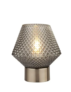 Tischleuchte klein H: 17,5 cm Art Déco Rauchglas Metall