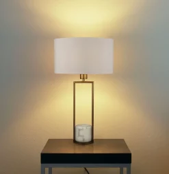 Tischleuchte Marmor Sockel H: 62 cm groß in Gold Weiß E27