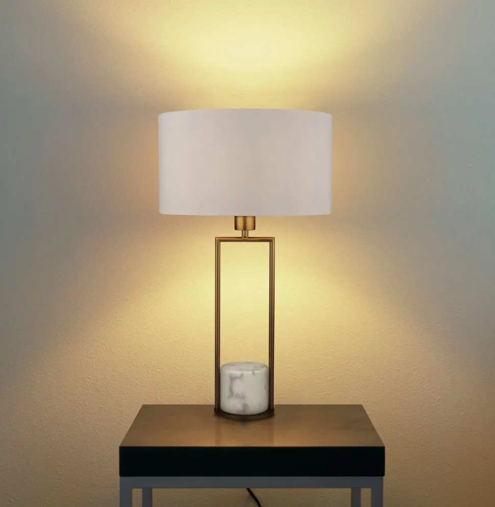 Tischleuchte Marmor Sockel H: 62 cm groß in Gold Weiß E27