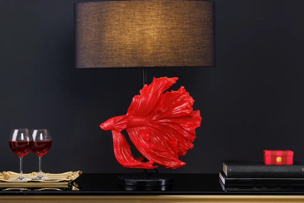 Tischleuchte Marmor Stoff Rot Schwarz 64 cm gemütlich