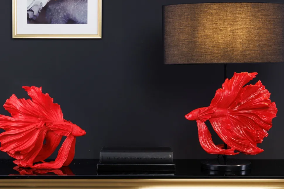 Tischleuchte Marmor Stoff Rot Schwarz 64 cm gemütlich