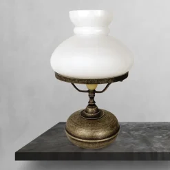 Tischleuchte Messing Glas 36,5 cm in Bronze Antik Weiß E14