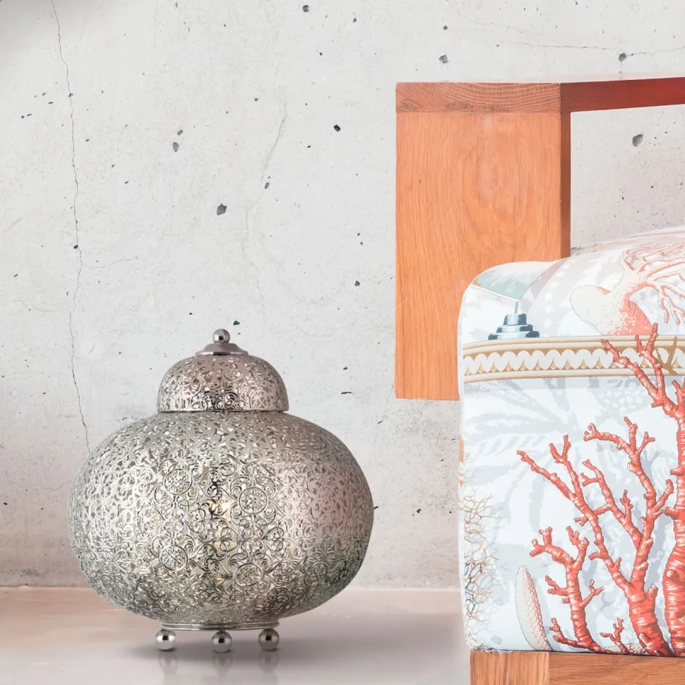 Tischleuchte Metall E27 H: 29 cm Nickel glänzend