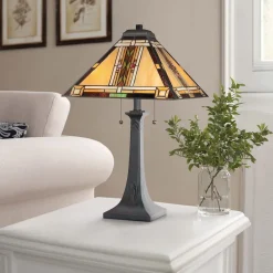 Tischleuchte Metall Glas 63,1 cm Tiffany Stil Zugschalter