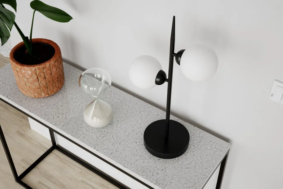 Tischleuchte Metall Glas 55 cm hoch Schwarz Weiß