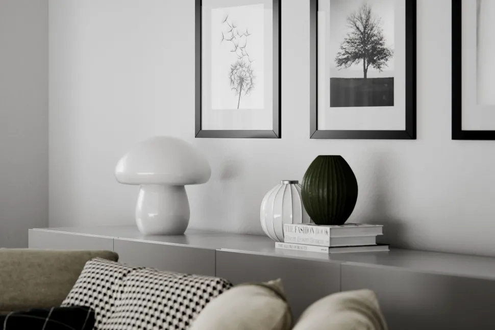 Tischleuchte Pilz Look Glas 30 cm hoch Weiß E27