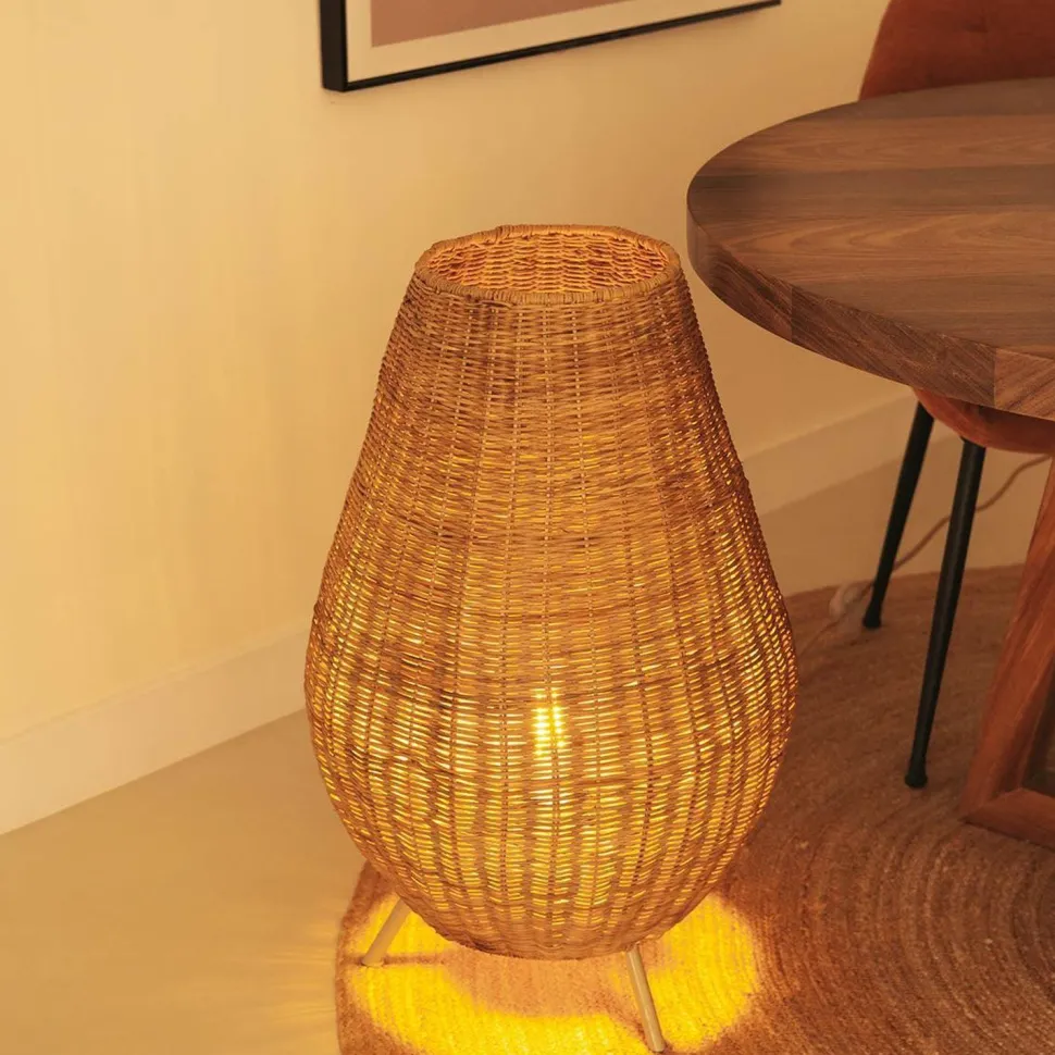 Tischleuchte Rattan 72 cm Dreibein Kabel Stecker E27