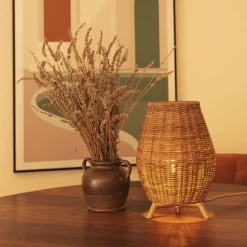 Tischleuchte Rattan H: 32,5 cm Dreibein Natur E27 FULDE