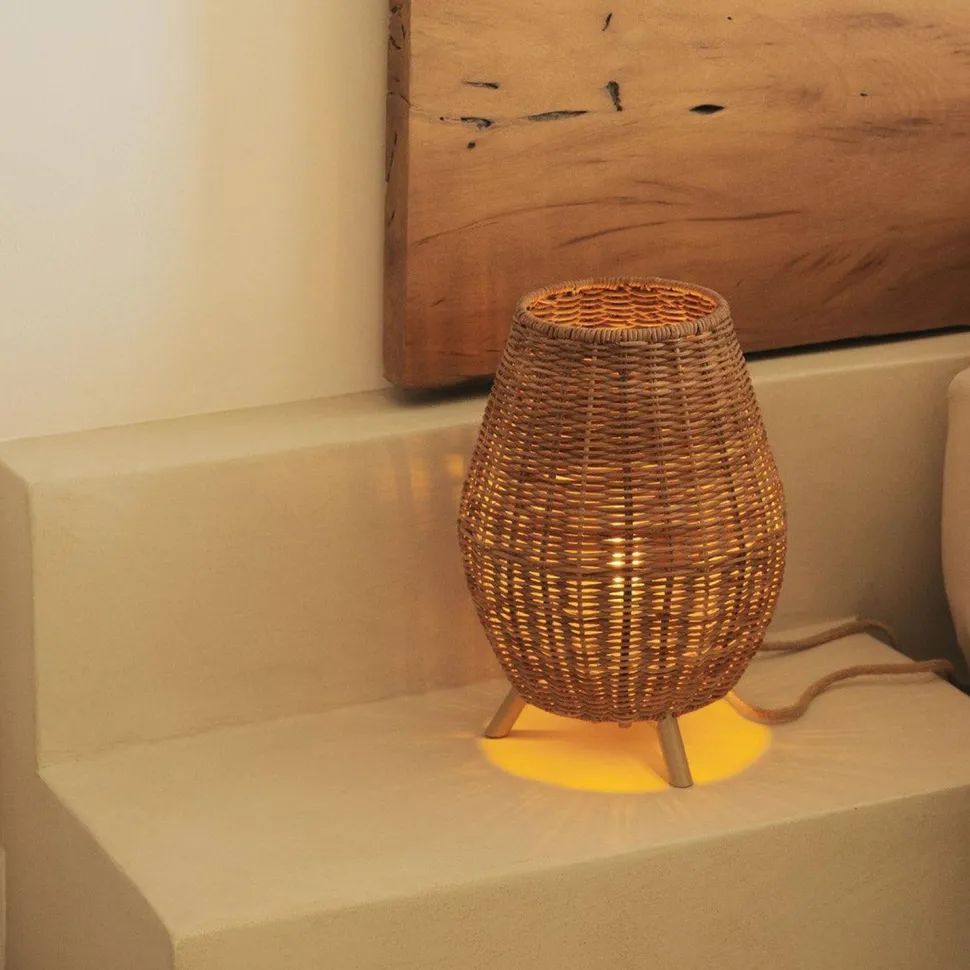 Tischleuchte Rattan H: 32,5 cm Dreibein Natur E27 FULDE