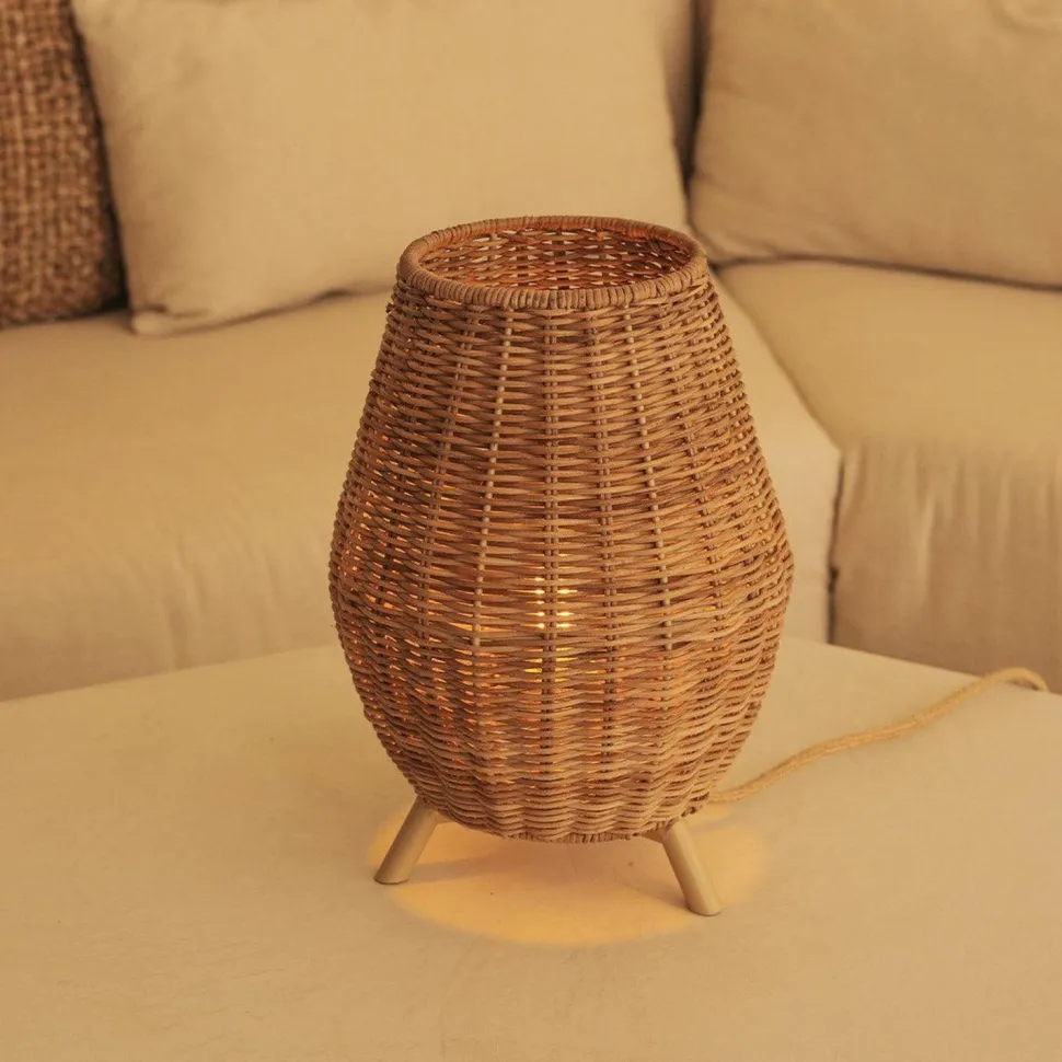 Tischleuchte Rattan H: 32,5 cm Dreibein Natur E27 FULDE