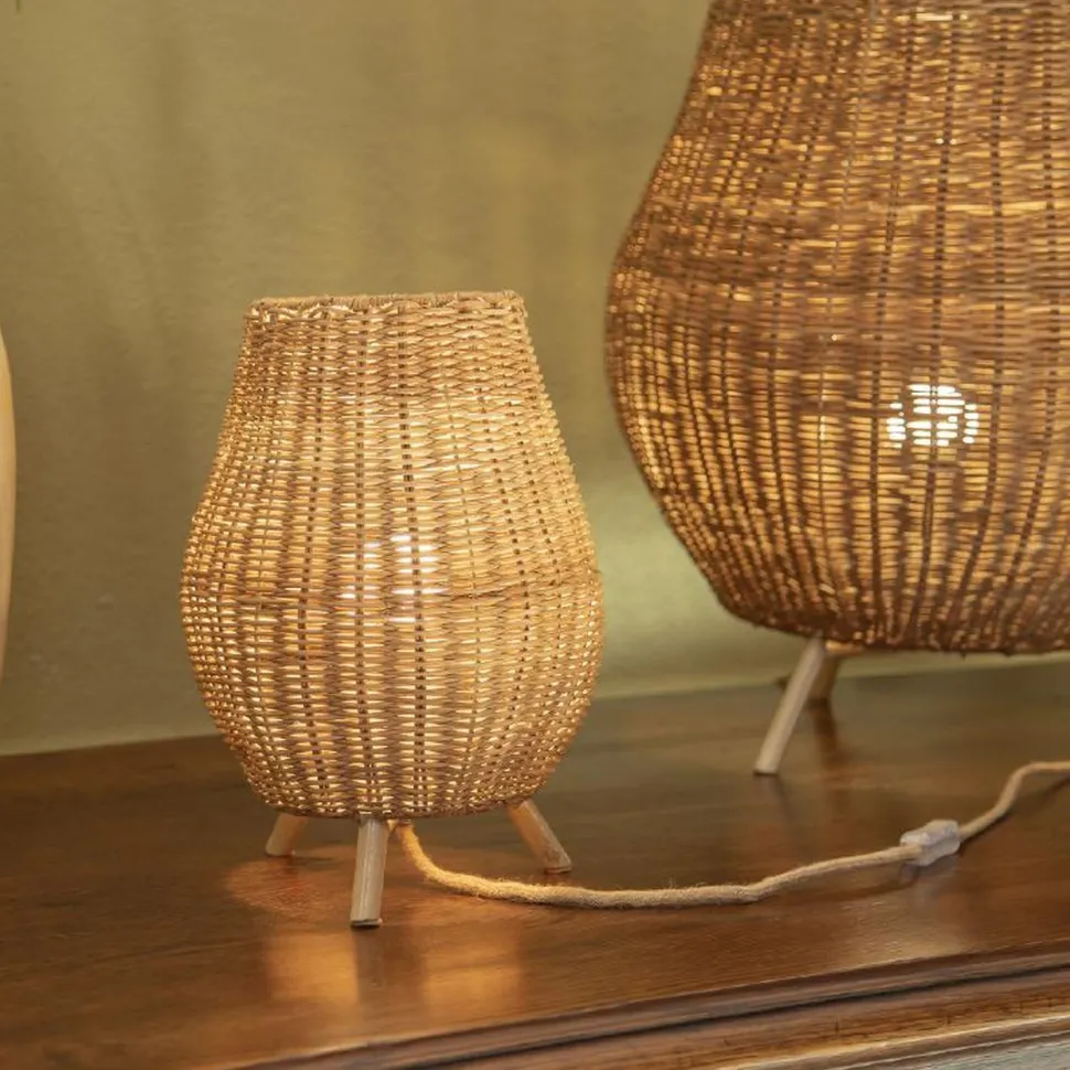 Tischleuchte Rattan H: 32,5 cm Dreibein Natur E27 FULDE