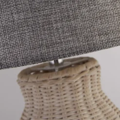 Tischleuchte Rattan Leinen 48 cm hoch E14 Grau Natur Boho