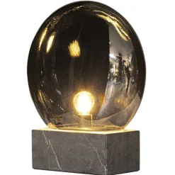 Tischleuchte Rauchglas Marmor H: 35,5 cm Grau Grau E27 Retro