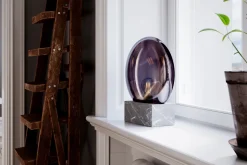 Tischleuchte Rauchglas Marmor H: 35,5 cm Grau Grau E27 Retro