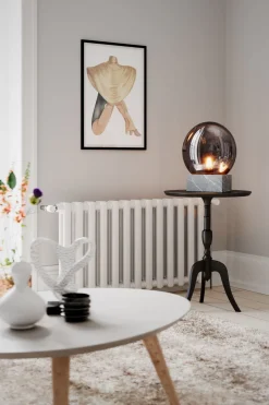 Tischleuchte Rauchglas Marmor H: 35,5 cm Grau Grau E27 Retro