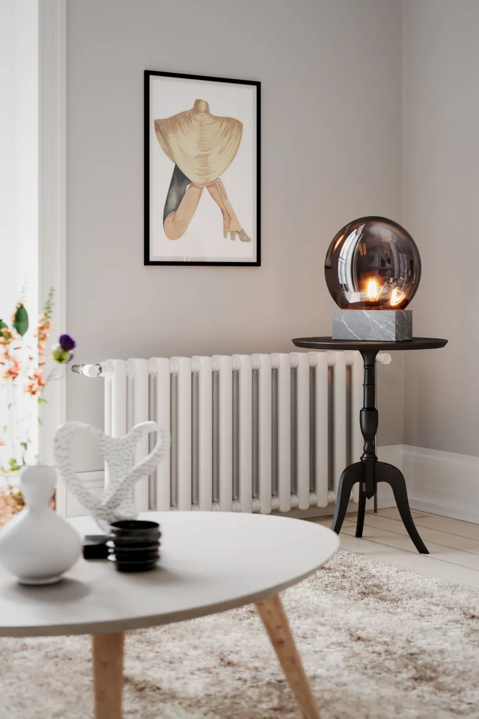 Tischleuchte Rauchglas Marmor H: 35,5 cm Grau Grau E27 Retro