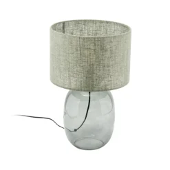 Tischleuchte Rauchglas Stoff E27 H: 48 cm Ø 30 cm Grau Grün