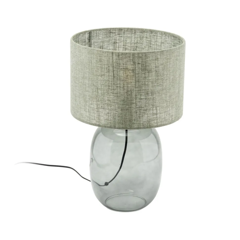 Tischleuchte Rauchglas Stoff E27 H: 48 cm Ø 30 cm Grau Grün