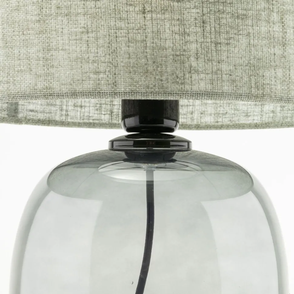 Tischleuchte Rauchglas Stoff E27 H: 48 cm Ø 30 cm Grau Grün