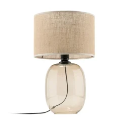 Tischleuchte Rauchglas Stoff Braun H: 48 cm Ø 30 cm E27