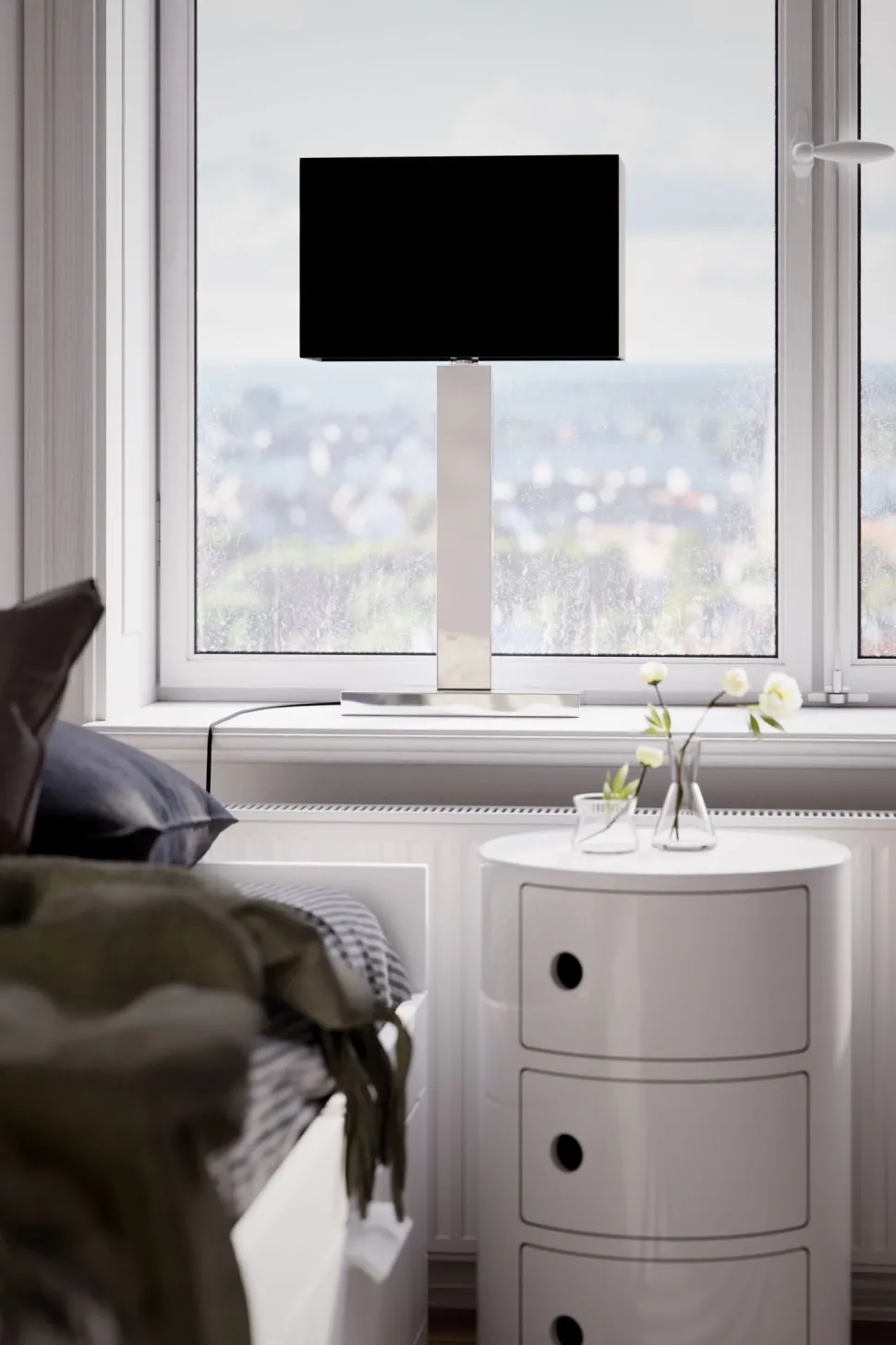 Tischleuchte Schwarz Chrom 69,5 cm hoch Metall Stoff E27