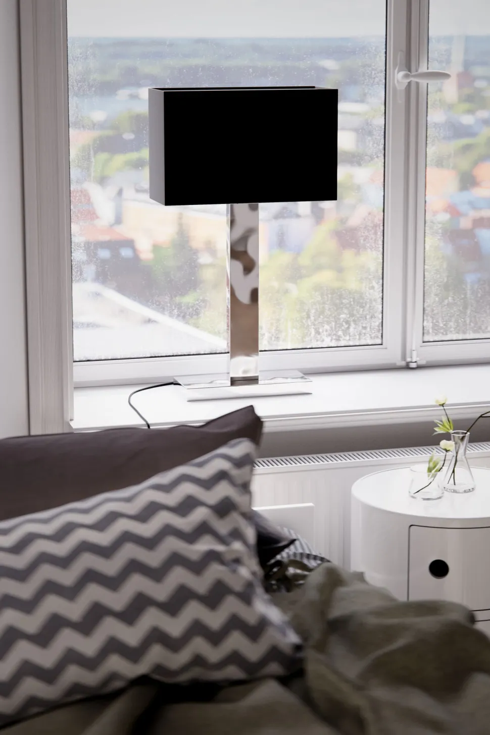 Tischleuchte Schwarz Chrom 69,5 cm hoch Metall Stoff E27