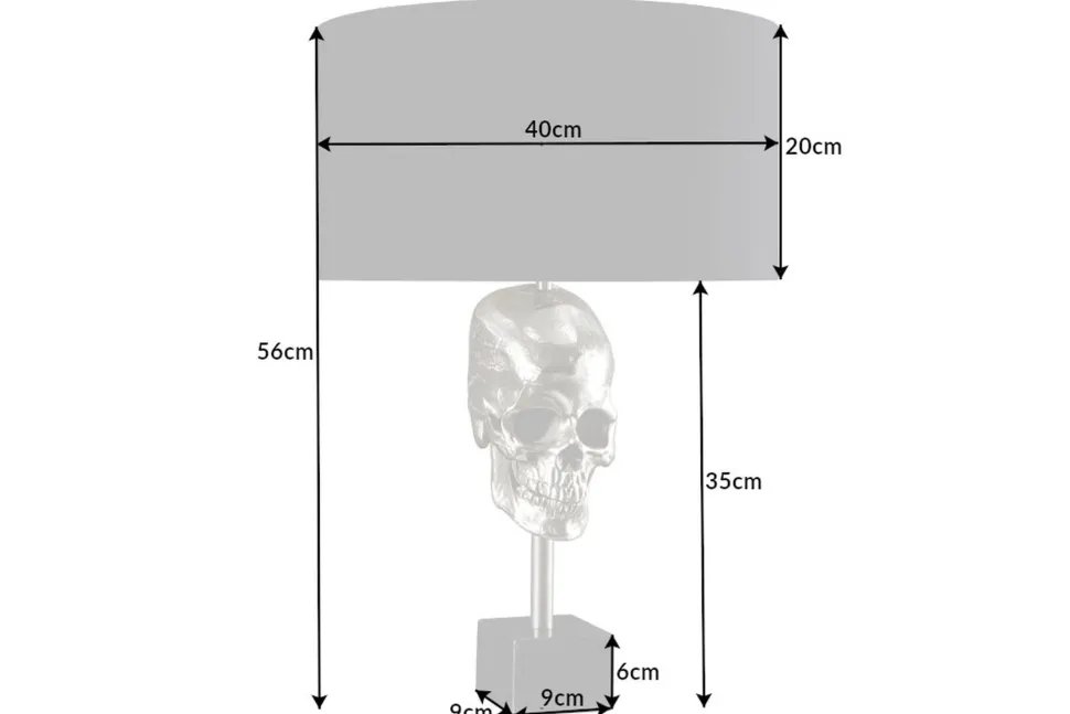 Tischleuchte Silber Schwarz Totenkopf E27 Metall Stoff