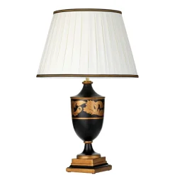 Tischleuchte Stoff Holz in Creme Schwarz Gold E27 68 cm