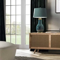 Tischleuchte Stoff Keramik E27 73,5 cm hoch Grün Blau