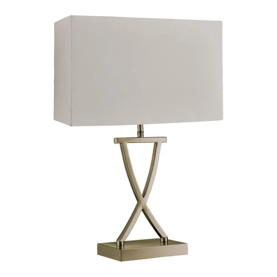 Tischleuchte Stoff Metall H: 48, 5 cm in Weiß Messing antik