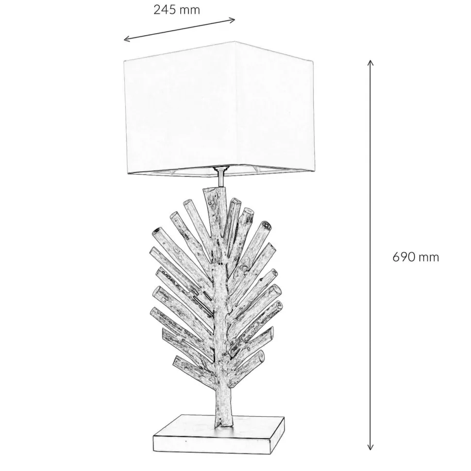 Tischleuchte Treibholz Stoff 69 cm E27 Handarbeit SAWATH