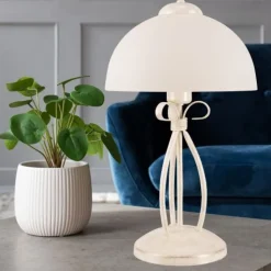 Tischleuchte Weiß 43cm Metall rund Rustikal LIRLIN