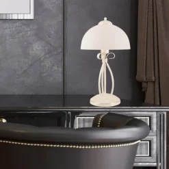 Tischleuchte Weiß 43cm Metall rund Rustikal LIRLIN