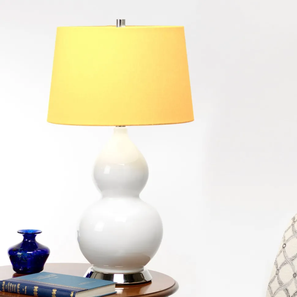 Tischleuchte Weiß Gelb Keramik Stoff E27 64 cm Retro WINTA