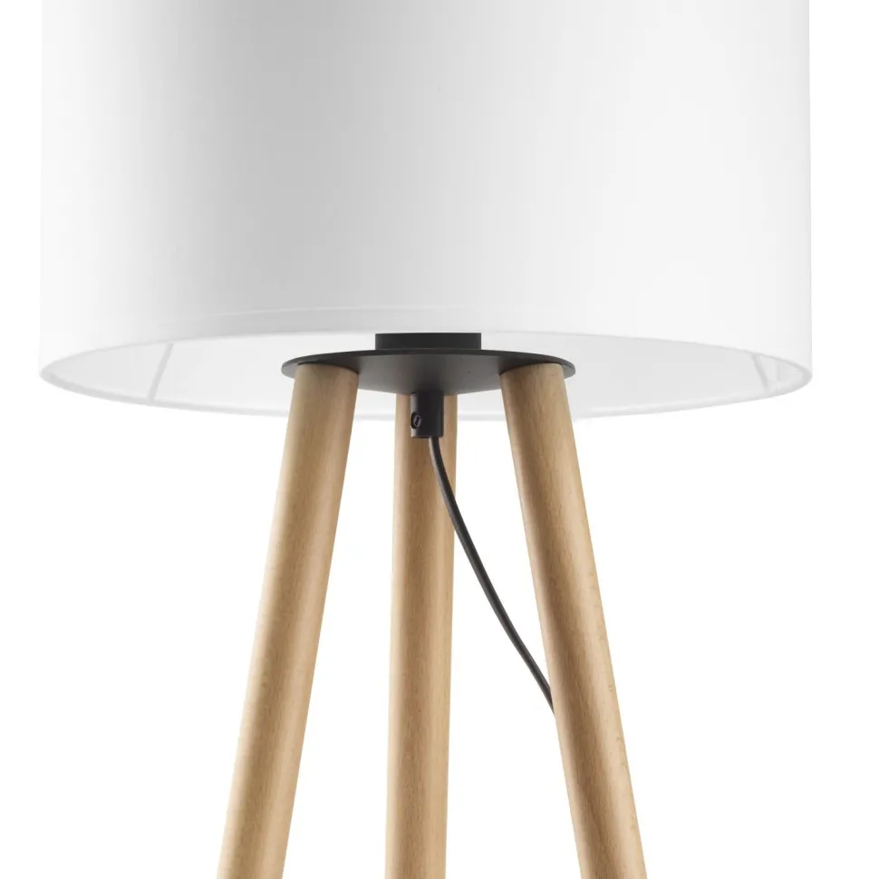 Tischleuchte Weiß Natur Dreibein Holz Stoff 46 cm