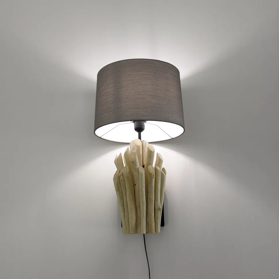 Treibholz Wandleuchte Stoffschirm Handarbeit Wohnzimmer