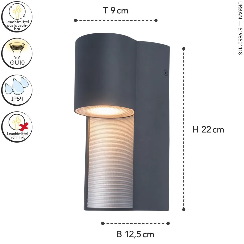 Up Down Außenleuchte Aluminium H:22 cm IP54 GU10 Wand