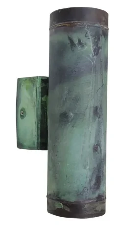 Up Down Wandlampe außen Grün antik aus Messing 2x GU10