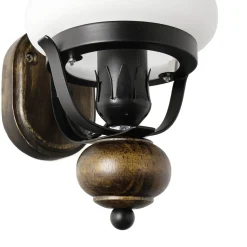 Urige Wandlampe Holz Glas E27 Landhaus Stil