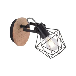 Verstellbarer Wandspot Holz Metall Schwarz E27 Vintage