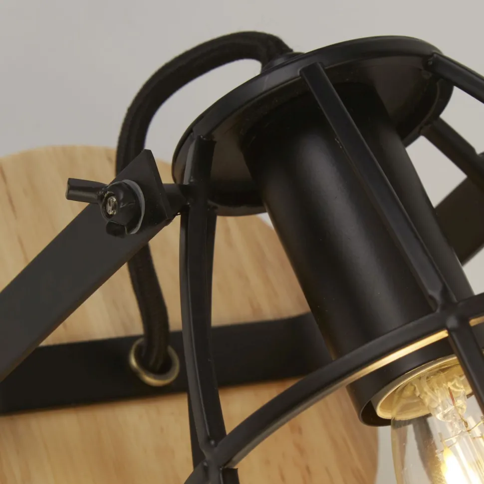 Verstellbarer Wandstrahler Holz Metall E14 Drahtschirm