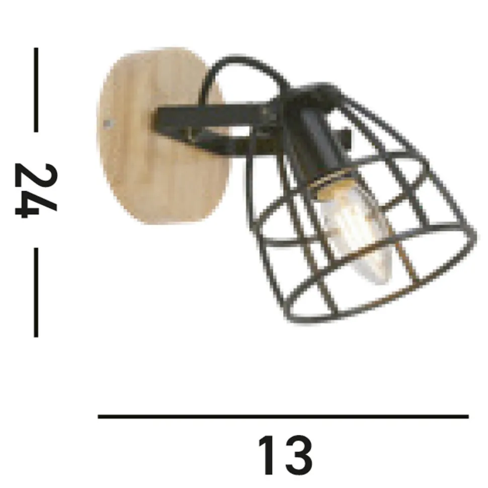 Verstellbarer Wandstrahler Holz Metall E14 Drahtschirm