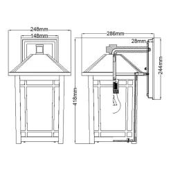 Vintage Außenlampe Wand E27 IP44 H: 41,8 cm Schwarz