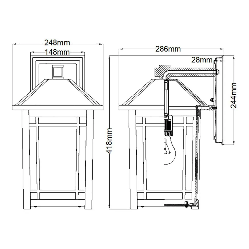 Vintage Außenlampe Wand E27 IP44 H: 41,8 cm Schwarz