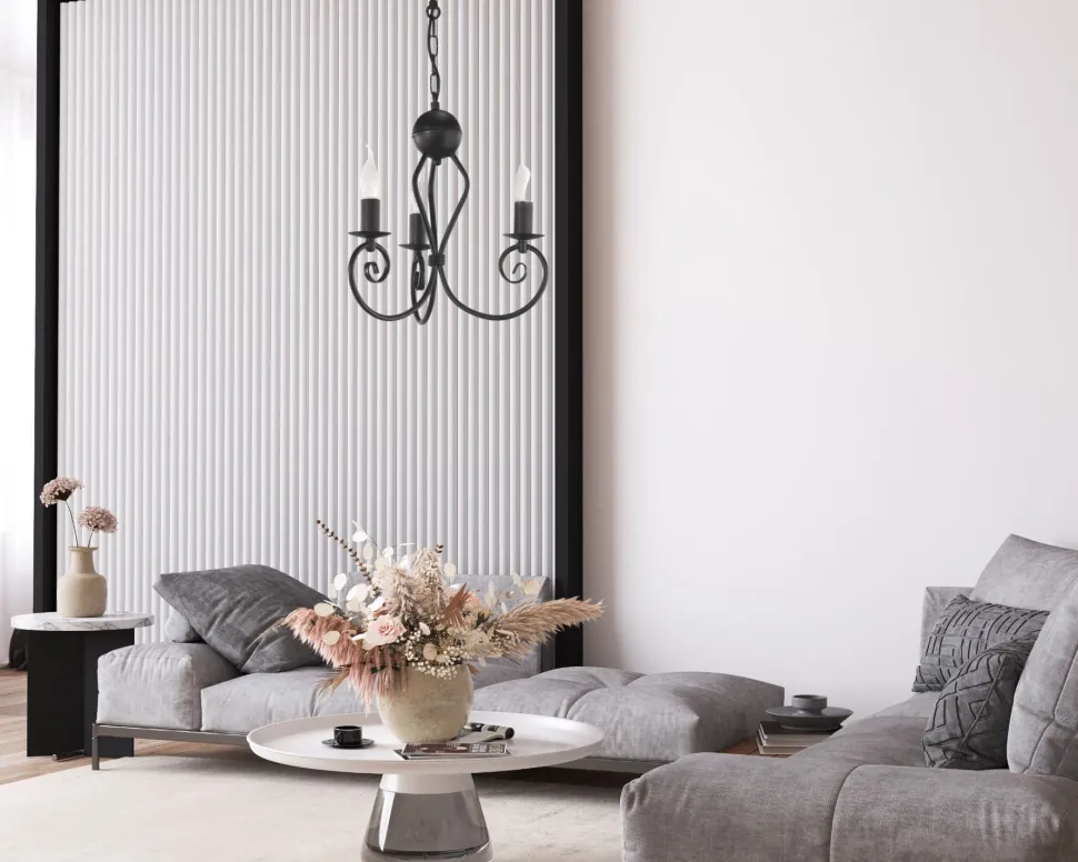 Vintage Kronleuchter Metall Schwarz E14 B:36 cm Kerzen