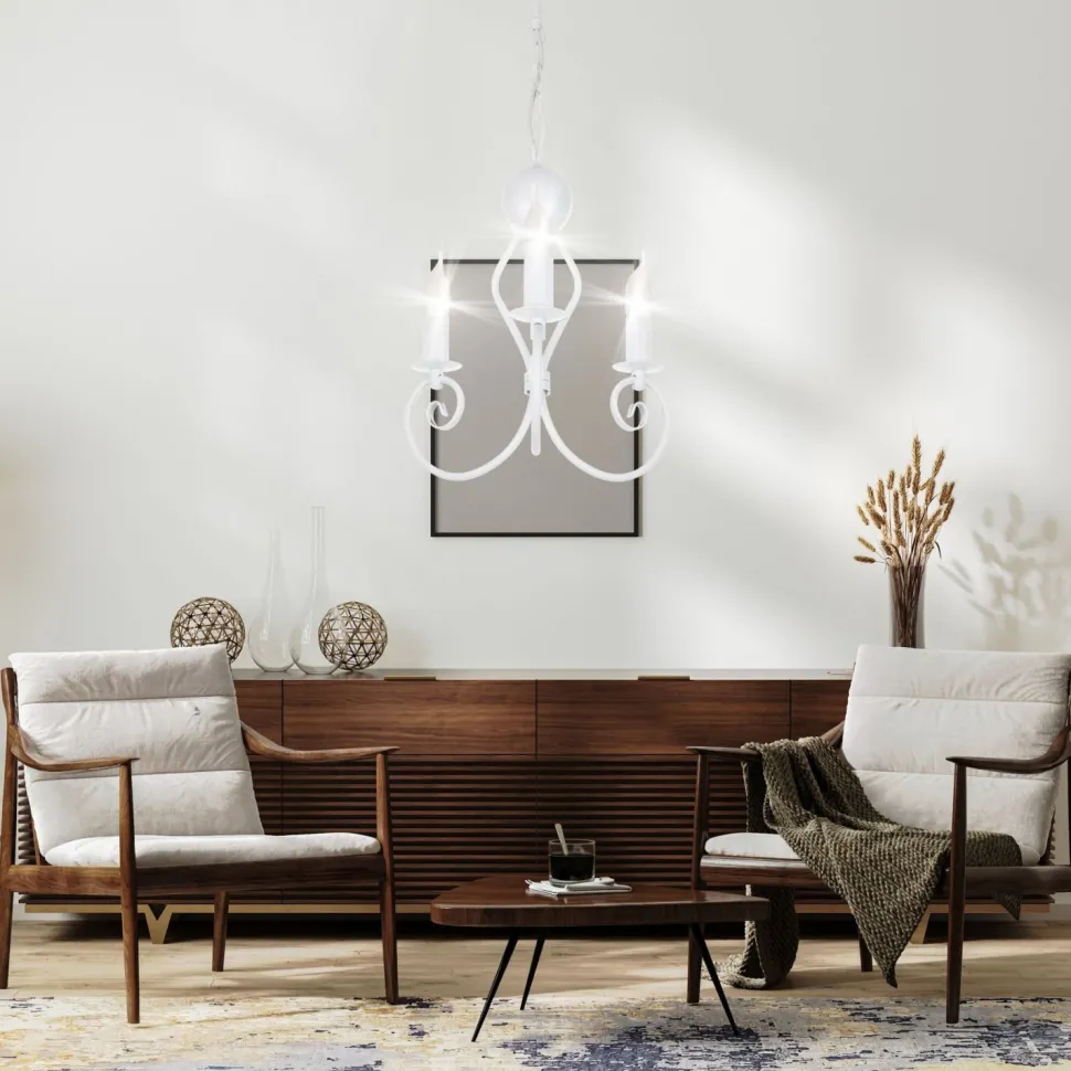 Vintage Kronleuchter Metall Weiß E14 B:36 cm Kerzen